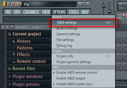 Открытие FL Studio и настройка пэдов через "MIDI Settings"