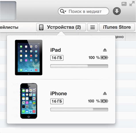 Открытие iTunes и выбор устройства