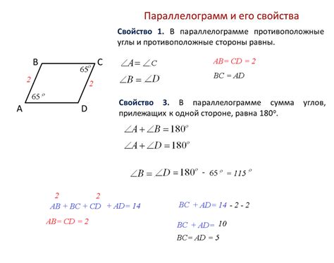 Пересечение смежных сторон в параллелограмме