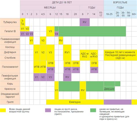 Периодичность прививок от кори и дифтерии в разных возрастных группах