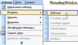 Подготовка к созданию таблицы Excel в документе Word