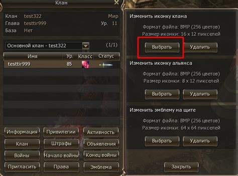 Подготовка к установке эмблемы клана в Lineage 2