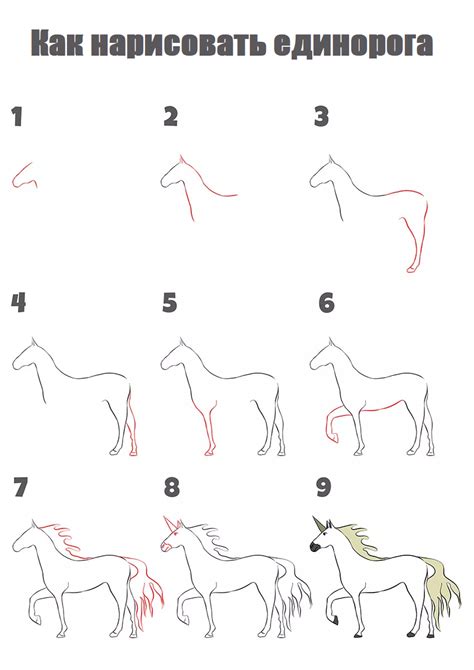 Подробные указания по шагам для нарисования единорога на открытке