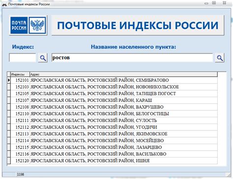 Почтовый справочник для определения индекса города по адресу