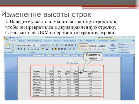 Правила изменения высоты таблицы в Word