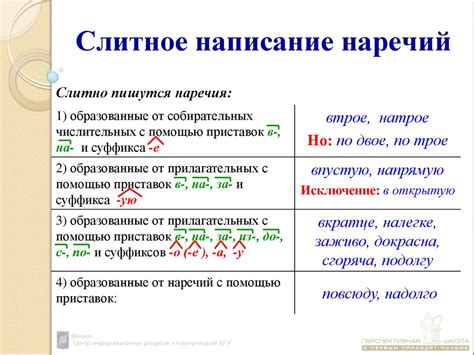 Правила наречий