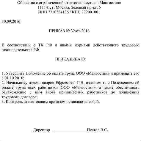 Приказ на директора предприятия: основные положения и требования