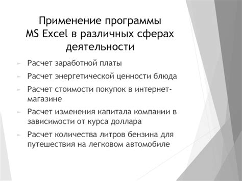 Применение программы Excel в различных сферах деятельности