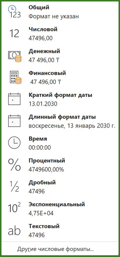 Применение числовых форматов в Excel