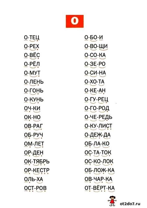 Примеры слов с буквой "о"