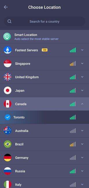 Проверка доступных стран для изменения VPN