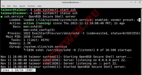 Проверка текущего статуса SSH