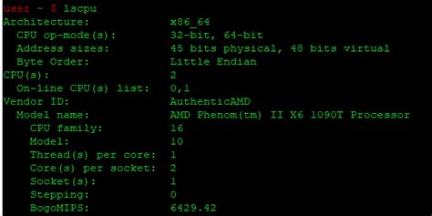 Программа "lscpu" для определения архитектуры