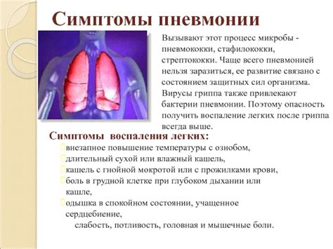 Процесс заболевания пневмонией