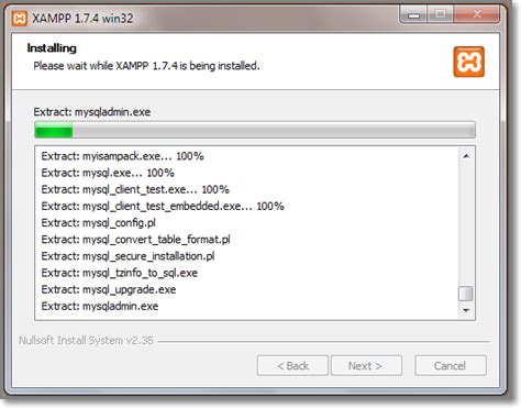 Процесс распаковки XAMPP