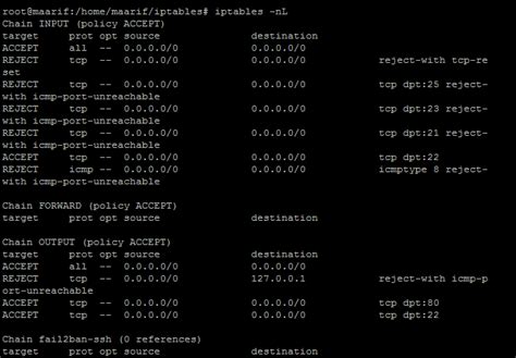 Работа с цепочками в iptables