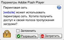 Разрешение использования Flash Player на сайтах