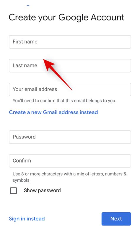 Регистрация учетной записи Gmail