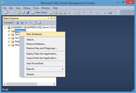 Создание базы данных в SQL Server Management Studio