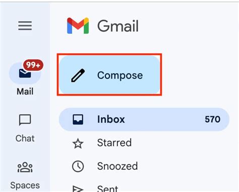 Создание нового письма в Gmail