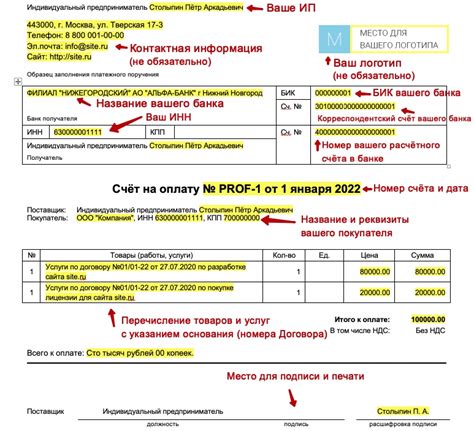 Создание счета на оплату для ИП