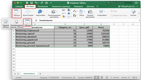 Создание таблицы с помощью функции "Excel таблица"