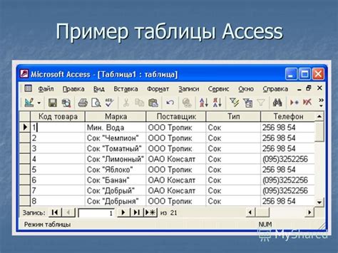 Создание таблиц в базе данных и определение полей