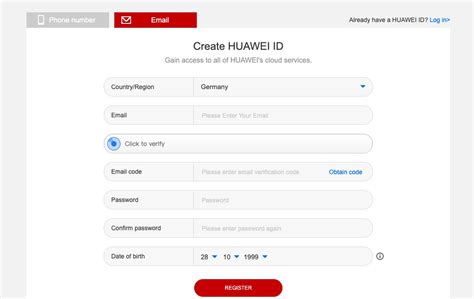 Создание учетной записи Huawei ID