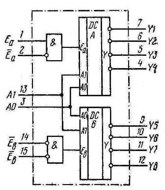 Схема подключения дешифратора 74155