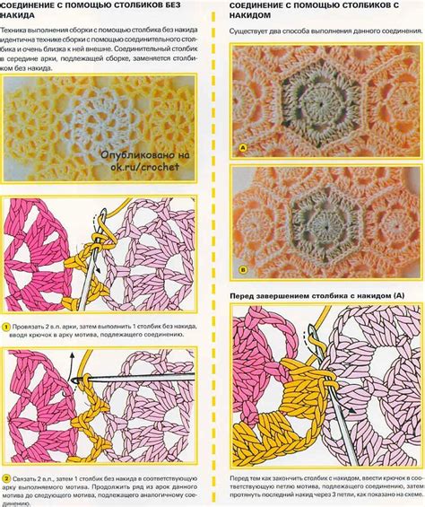 Техника соединения мотивов крючком: двусторонний и односторонний способы