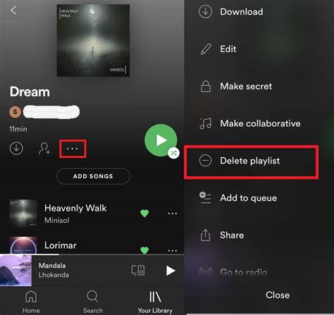 Удаление шоу из плейлиста в приложении Spotify