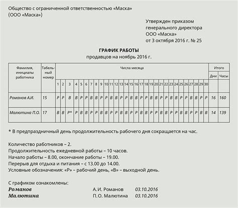 Установка четкого графика работы