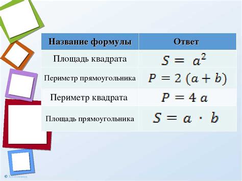 Формула для вычисления периметра неровного квадрата