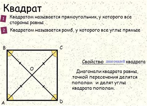 Характеристики диагоналей квадрата