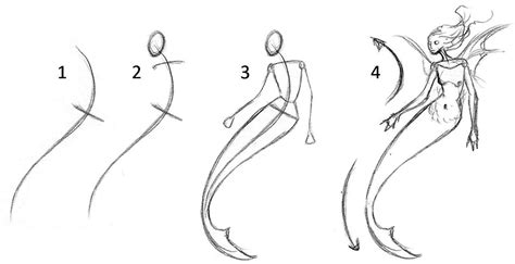 Шаги для рисования девушки-русалки