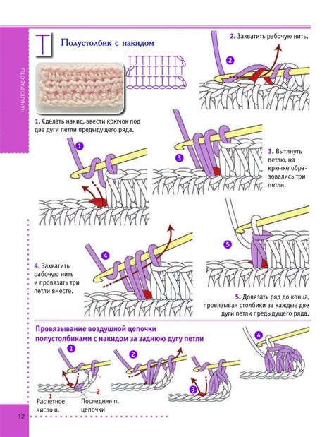 Шаги по вязанию полустолбика с накидом крючком