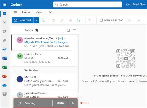 Шаги по отмене отправки через интерфейс Outlook Web App