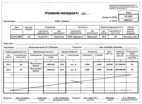 Шаги по оформлению требования накладной