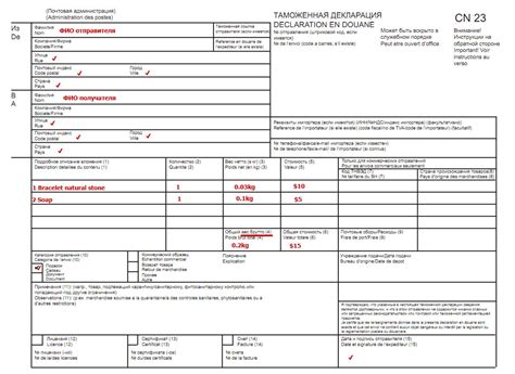 Шаг 2: Заполнение таможенной декларации