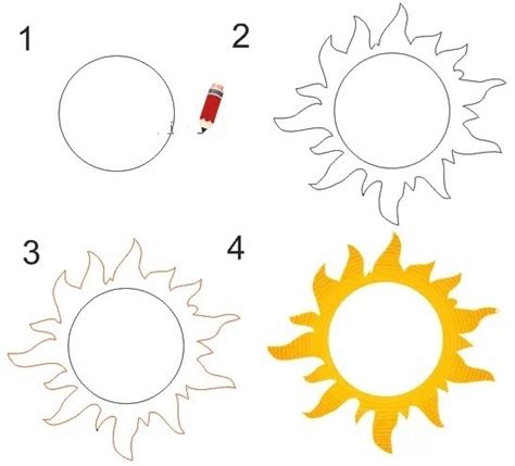 Шаг 3: Начните рисовать солнце с помощью карандаша